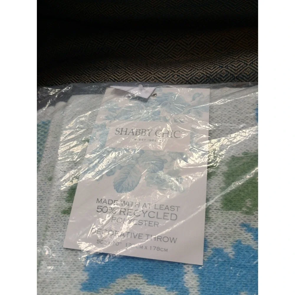 NWT Shabby Chic Knit‎ Throw Blanket Blue Floral 50x70 Cottagecore Flowers Rose